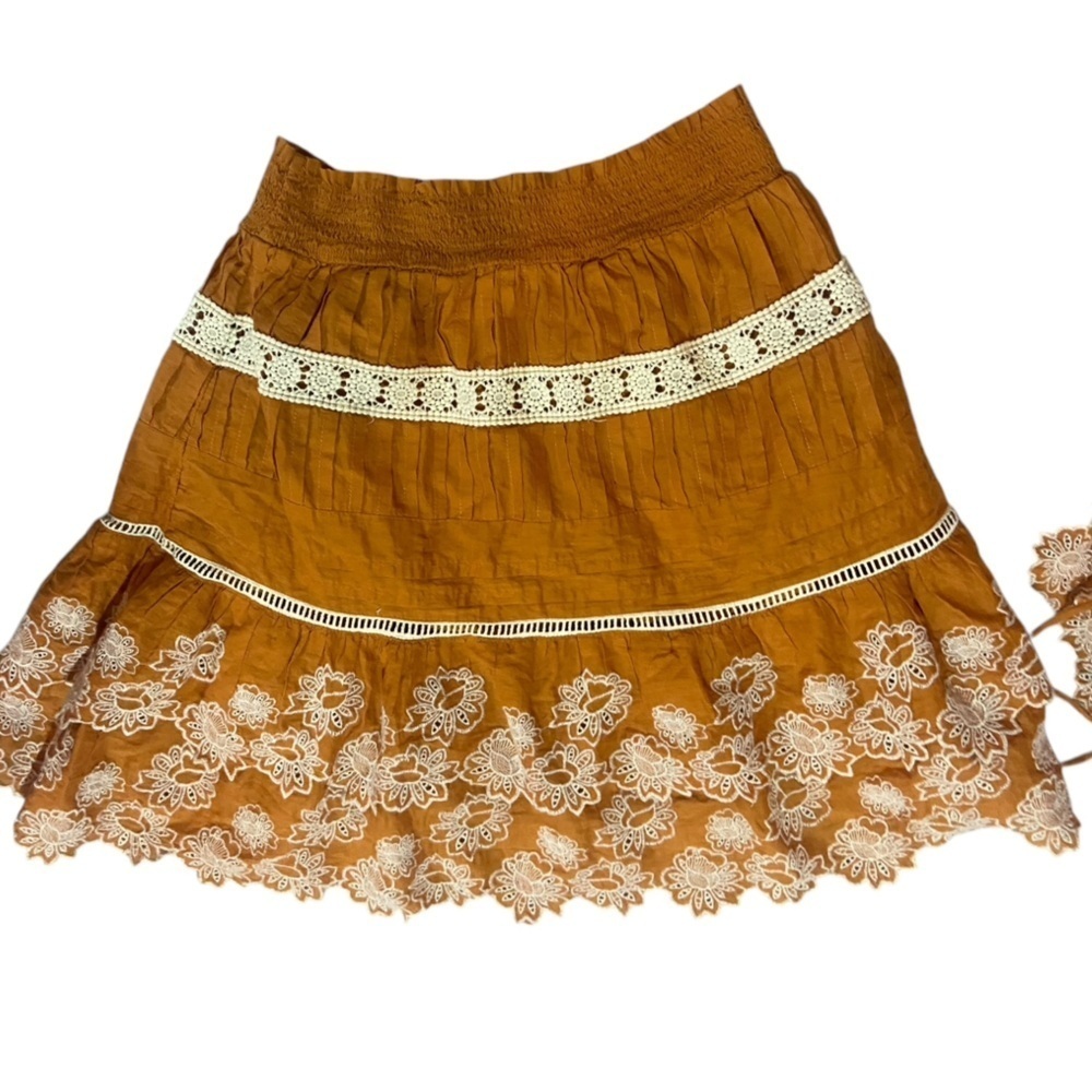 Anthro Embroidered Lace Ruffle Trim Eyelet 2 Piece Set NEW Sz M 100% Cotton - Picture 2 of 4